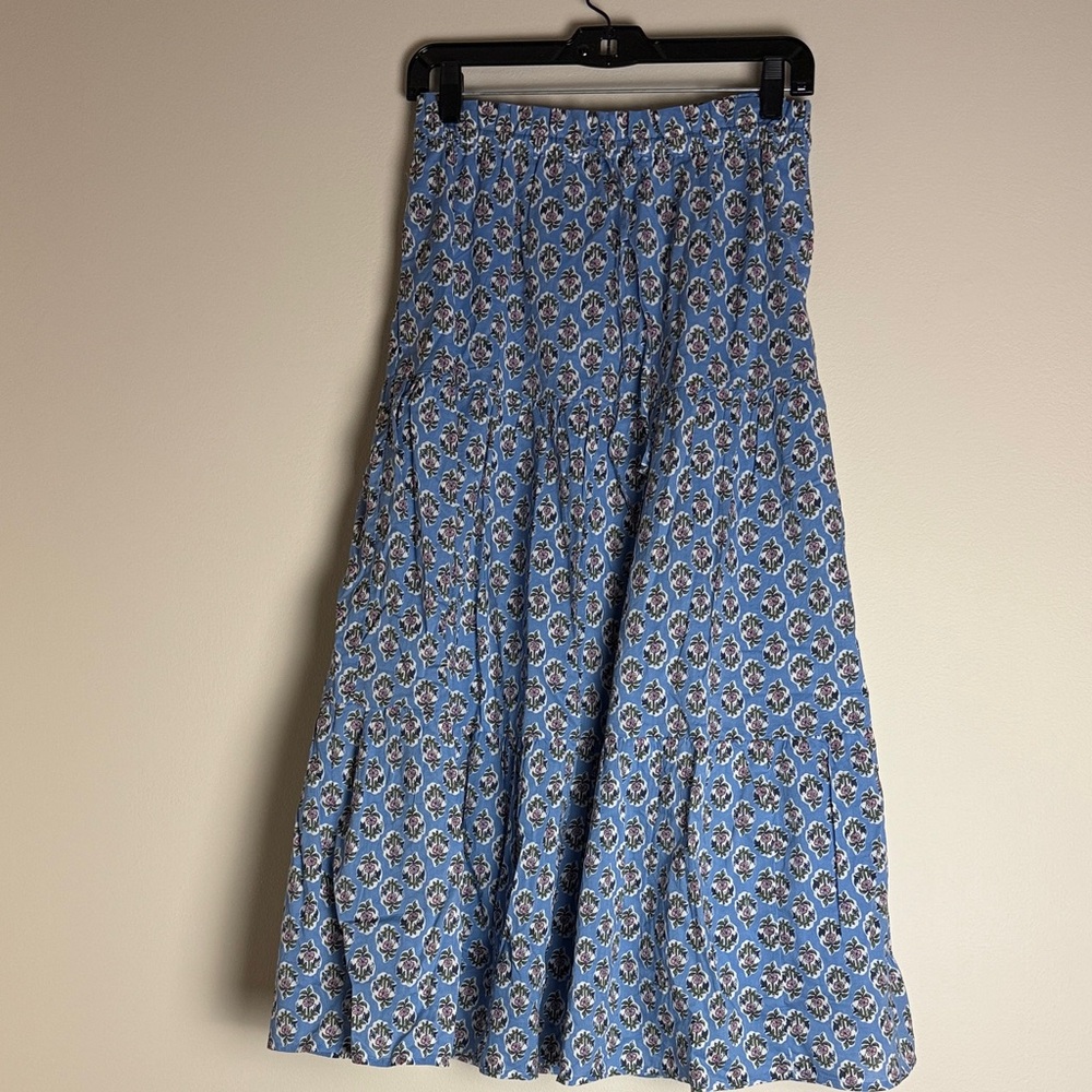 J. Crew Women's Blue Pink Floral Patterned A-Line Elastic Waist Skirt Size XS